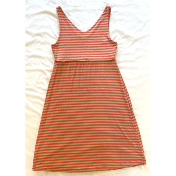 Athleta XS Orange & Beige Striped Sleeveless V-Neck Dress - Picture 3 of 3